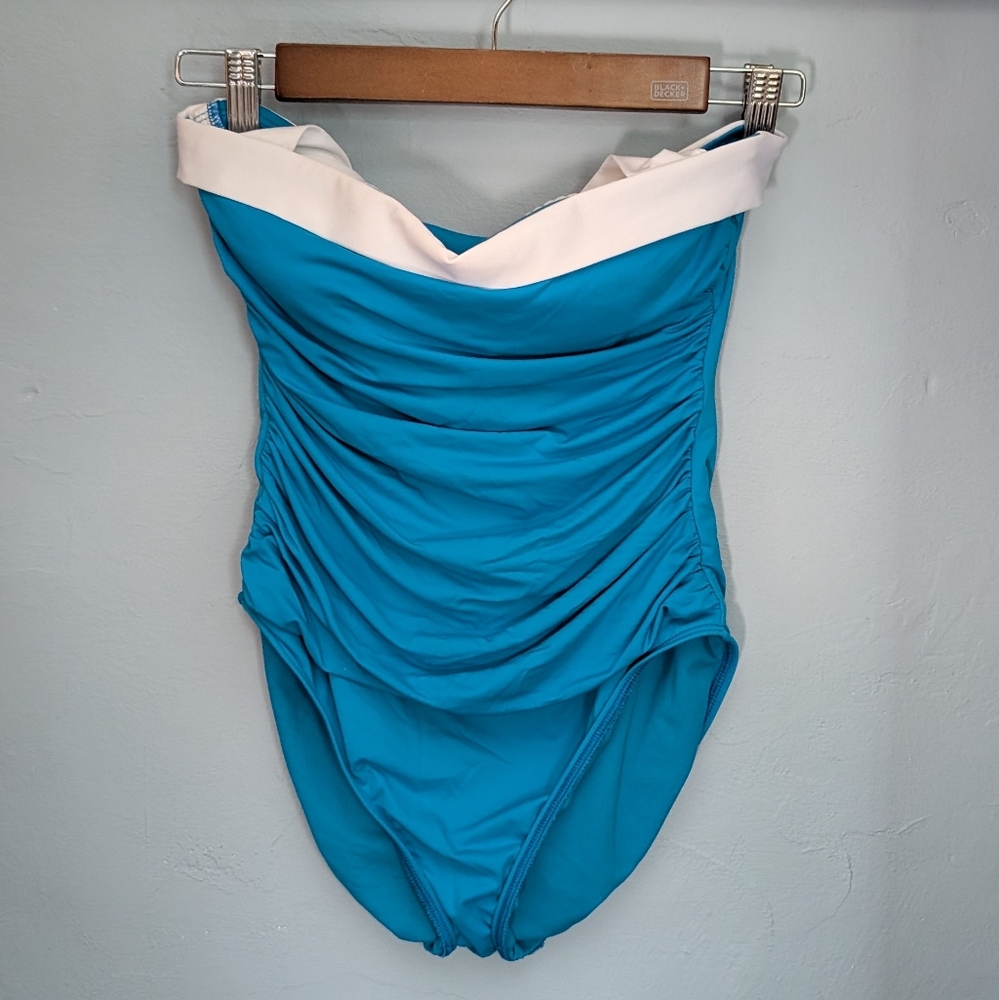 🌙 Ralph Lauren Vintage Turquoise and White One-Piece Swimsuit